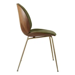 GUBI Chairs*Beetle upholstered chair walnut, Antique brass-leather army GreenBrownGold-coloured