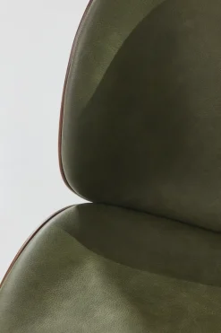 GUBI Chairs*Beetle upholstered chair walnut, Antique brass-leather army GreenBrownGold-coloured
