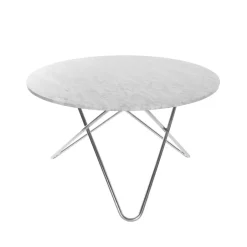 OX Denmarq Dining Tables*Big O Table dining table, Marble carrara. stainless steel stand White
