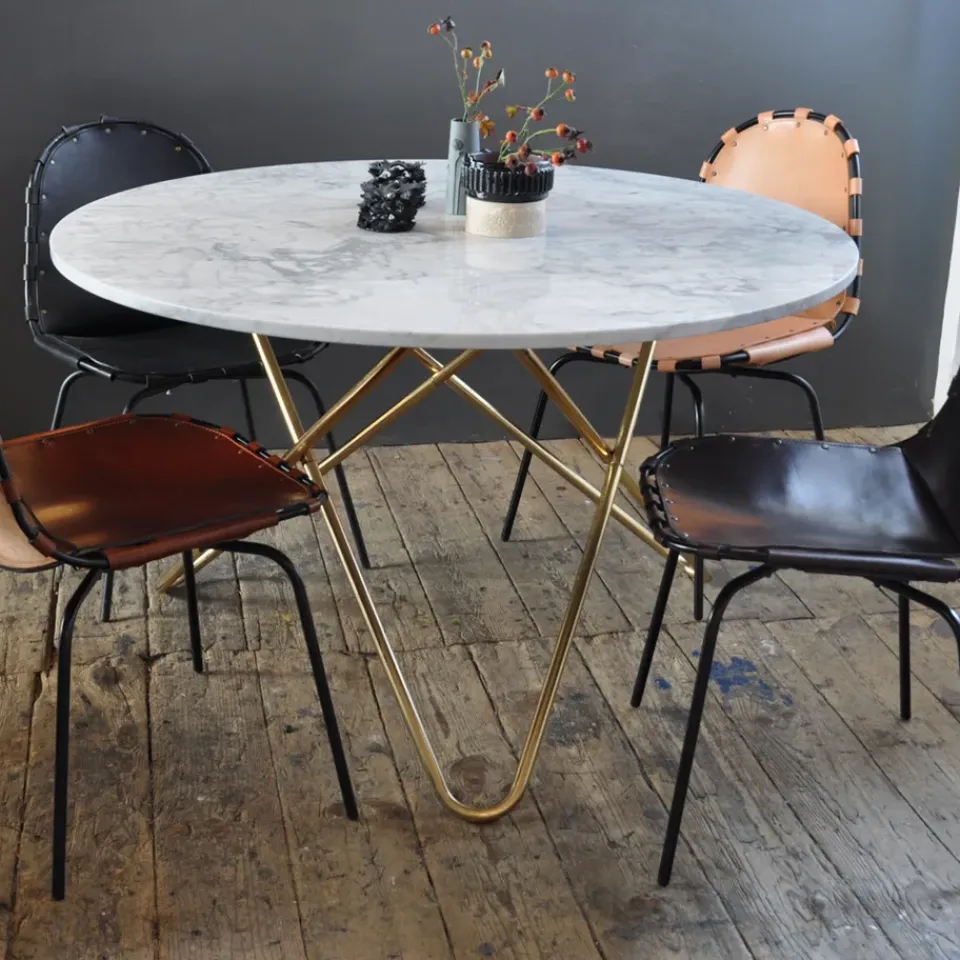 OX Denmarq Dining Tables*Big O Table dining table, Marble carrara. black stand White