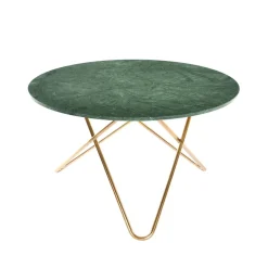 OX Denmarq Dining Tables*Big O Table dining table, Marble indio. brass stand Green