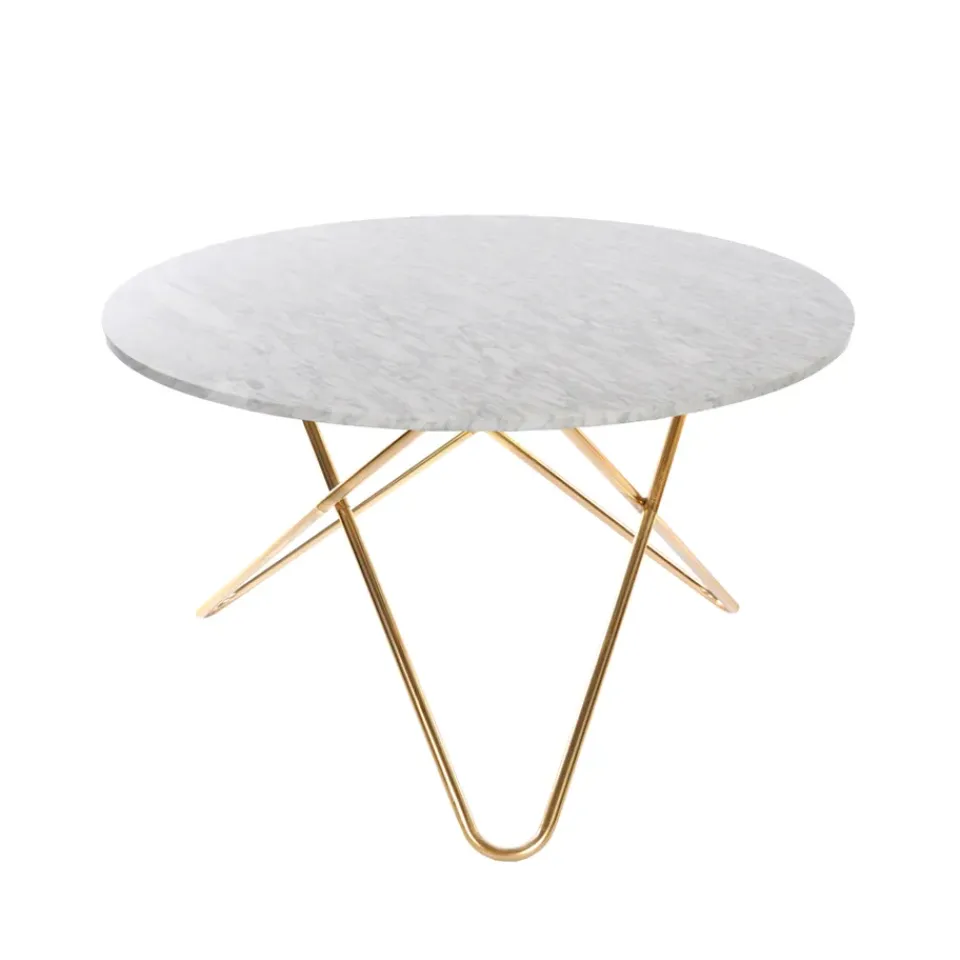 OX Denmarq Dining Tables*Big O Table dining table, Marble carrara. brass stand White