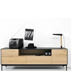 Ethnicraft T.V & Media Units|Dressers & Sideboards*Blackbird media unit, Black oak-Black metal legs Beige