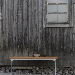 Grythyttan Stålmöbler Garden Sofas & Garden Benches*Bänk 8 bench, Oak oil-hot-dip galvanized steel frame Beige