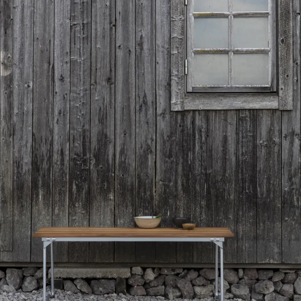 Grythyttan Stålmöbler Garden Sofas & Garden Benches*Bänk 8 bench, Oak oil-hot-dip galvanized steel frame Beige