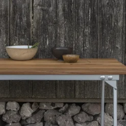 Grythyttan Stålmöbler Garden Sofas & Garden Benches*Bänk 8 bench, Oak oil-hot-dip galvanized steel frame Beige