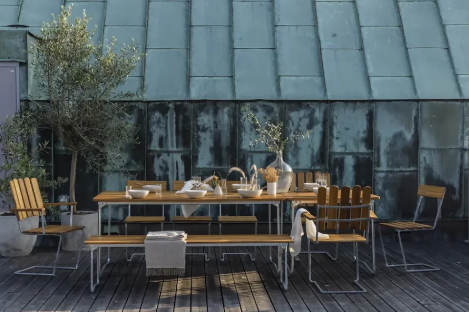 Grythyttan Stålmöbler Garden Sofas & Garden Benches*Bänk 9 bench, Teak-170 cm-hot-dip galvanized Brown