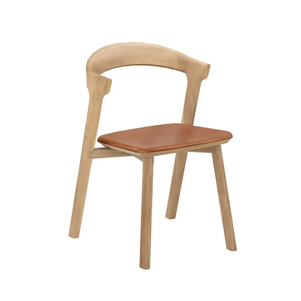 Ethnicraft Chairs*Bok chair with leather seat, Oak-cognac leather Beige
