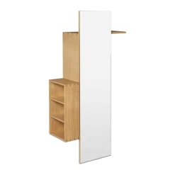 Ferm Living Hat Rack & Hat Shelves*Bon hallway cabinet coat rack with mirror, Oiled Oak Brown