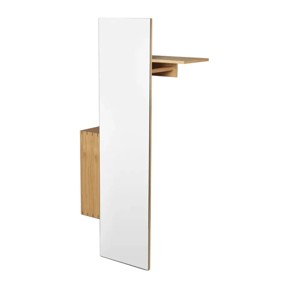 Ferm Living Hat Rack & Hat Shelves*Bon hallway cabinet coat rack with mirror, Oiled Oak Brown