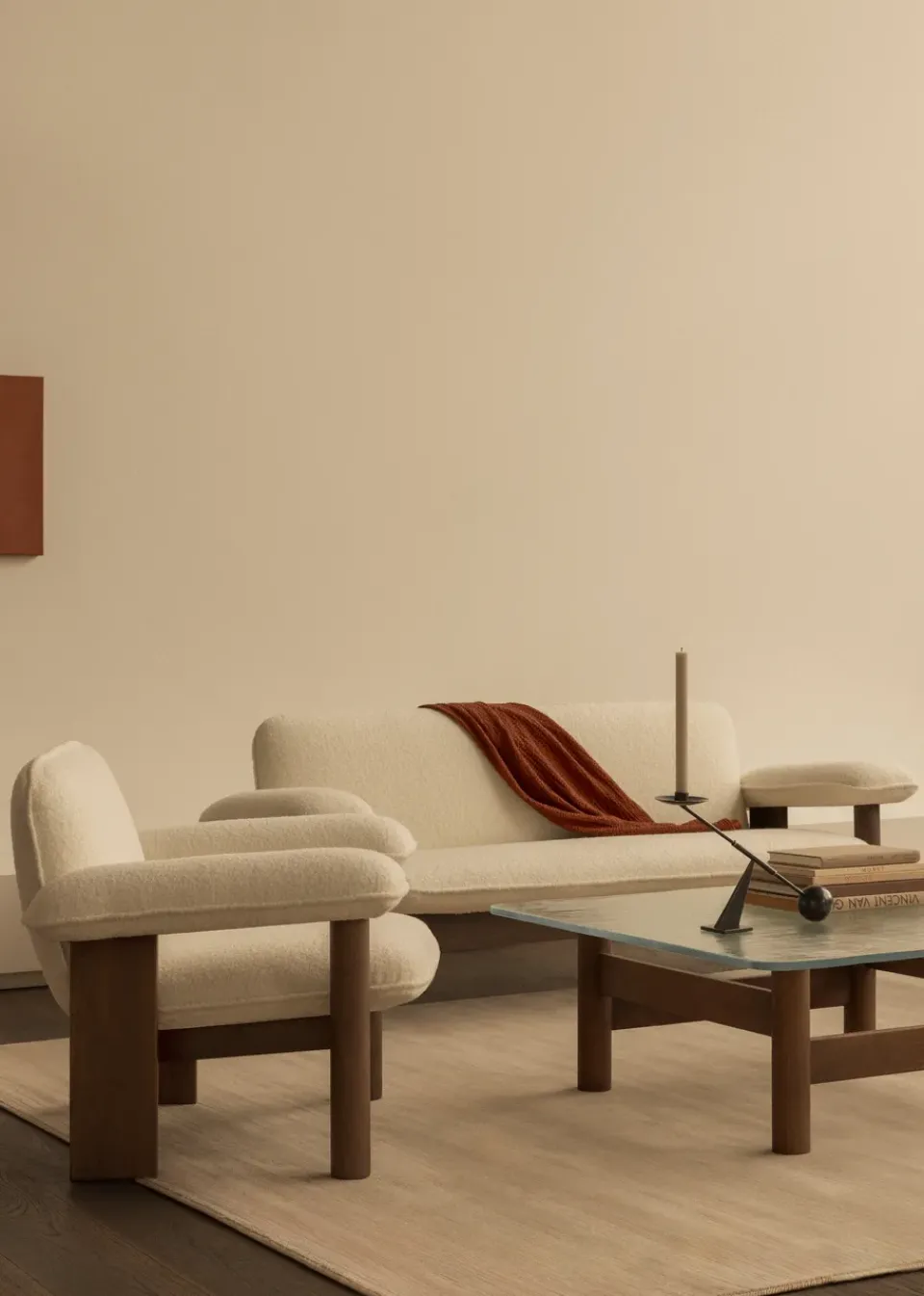 Audo Copenhagen Armchairs & Footstools|Chairs*Brasilia armchair low back, Walnut-Nature sheepskin curly Beige
