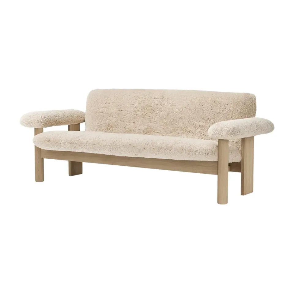Audo Copenhagen Sofas*Brasilia sofa 2-seats, Natural oak-Nature sheepskin curly Beige