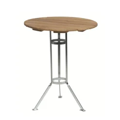 Grythyttan Stålmöbler Balcony Furniture|Table For Outdoor Use*Bryggeri tripod table, Teak-hot-dip galvanized stand Brown