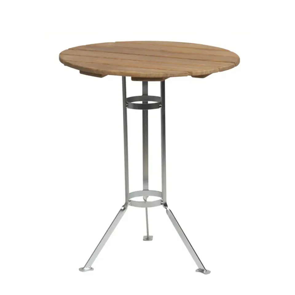 Grythyttan Stålmöbler Balcony Furniture|Table For Outdoor Use*Bryggeri tripod table, Teak-hot-dip galvanized stand Brown