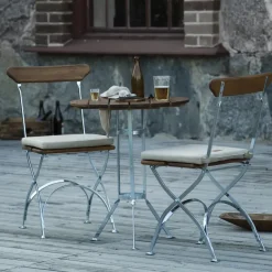 Grythyttan Stålmöbler Balcony Furniture|Table For Outdoor Use*Bryggeri tripod table, Teak-hot-dip galvanized stand Brown