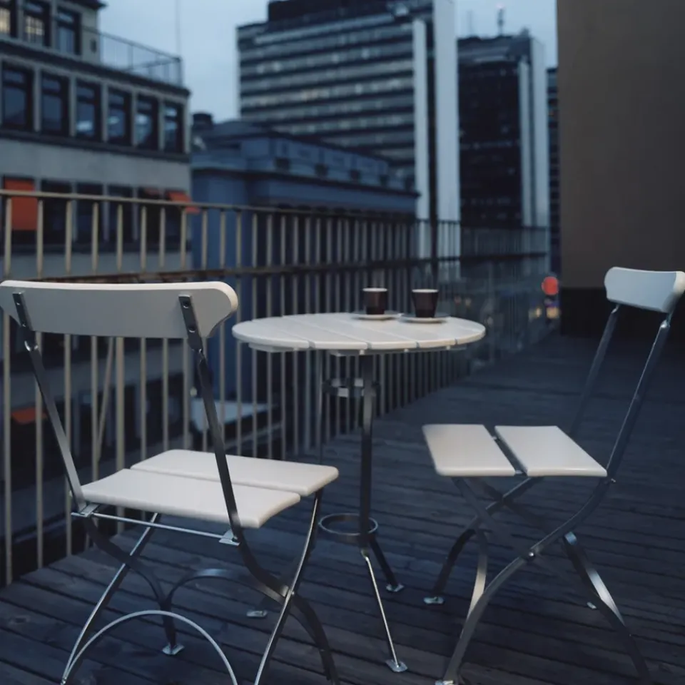 Grythyttan Stålmöbler Balcony Furniture|Table For Outdoor Use*Bryggeri tripod table, lacquer oak-hot-dip galvanized White