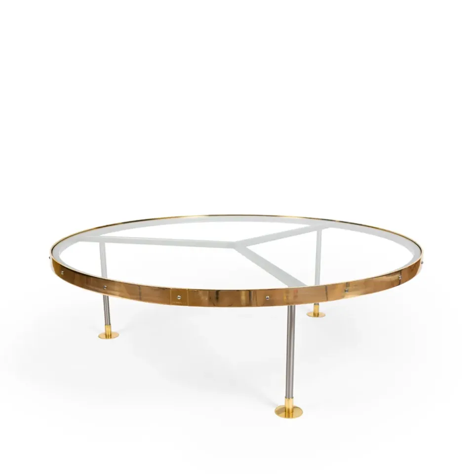 Scherlin Coffee Tables*Coffee table 14, Glass, lacquered steel stand, brass plate Transparent