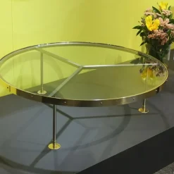 Scherlin Coffee Tables*Coffee table 14, Glass, lacquered steel stand, brass plate Transparent