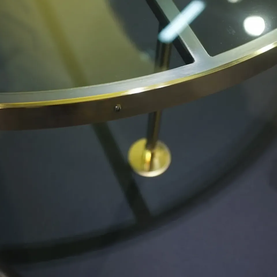 Scherlin Coffee Tables*Coffee table 14, Glass, lacquered steel stand, brass plate Transparent
