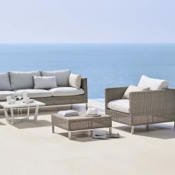 Cane-line Seating|Garden Sofas & Garden Benches*Connect chaise longue, Taupe, white cushions Beige