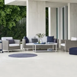 Cane-line Outdoor Lounge Furniture|Garden Sofas & Garden Benches*Connect sofa 3-seater, Taupe, cushion set Natté white Brown