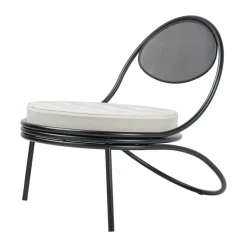 GUBI Outdoor Lounge Furniture*Copacabana Outdoor Lounge Chair upholstered seat, Leslie stripe limonta 020- legs Black