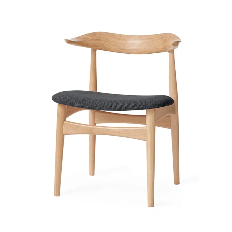 Warm Nordic Chairs*Cow Horn chair, Fabric anthracite melange, white oiled oak legs Grey