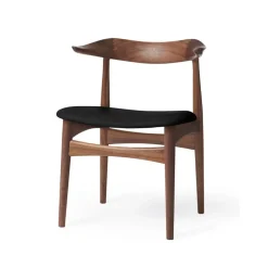 Warm Nordic Chairs*Cow Horn chair, Leather , walnut legs Black