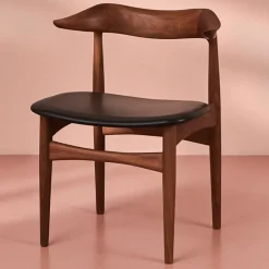 Warm Nordic Chairs*Cow Horn chair, Leather , walnut legs Black