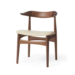 Warm Nordic Chairs*Cow Horn chair, Leather ivory, walnut legs BrownWhite