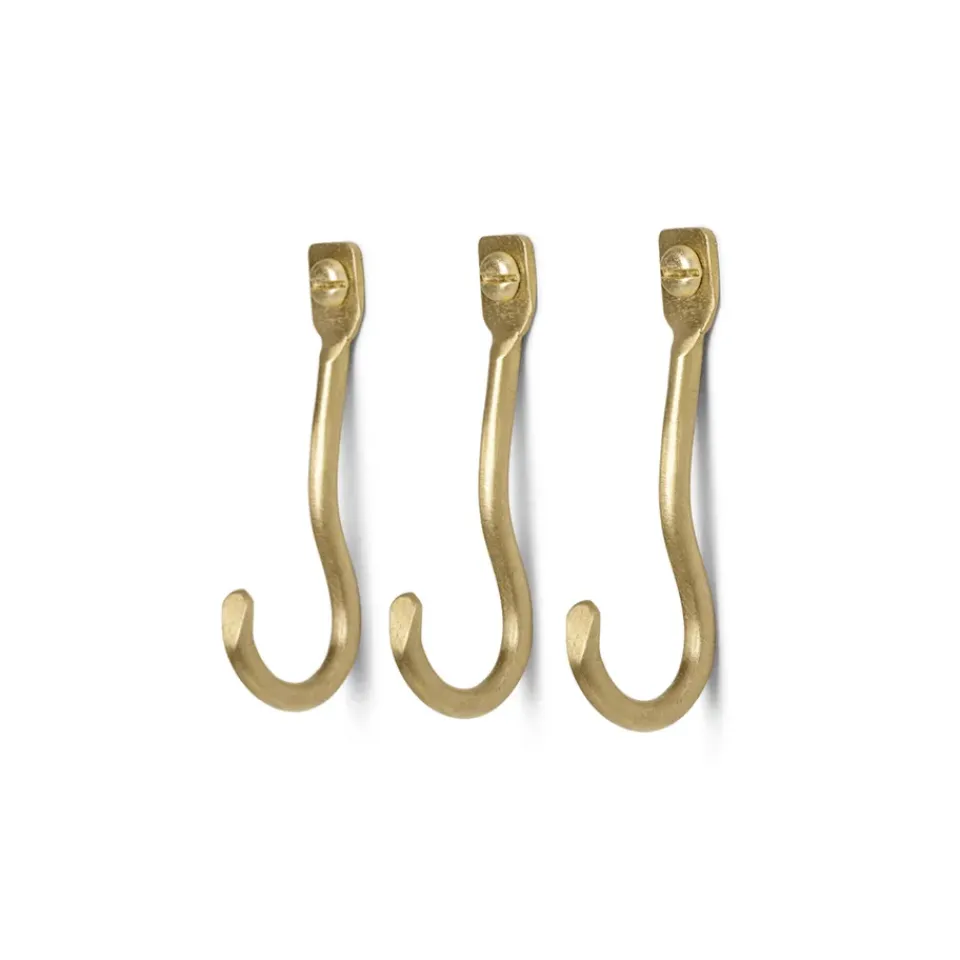 Ferm Living Clothes Hooks & Hangers*Curvature hook 3-pack, brass Gold-coloured