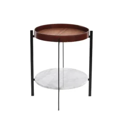 OX Denmarq Side Tables*Deck tray table, teak. black stand. white marbleshelf Brown