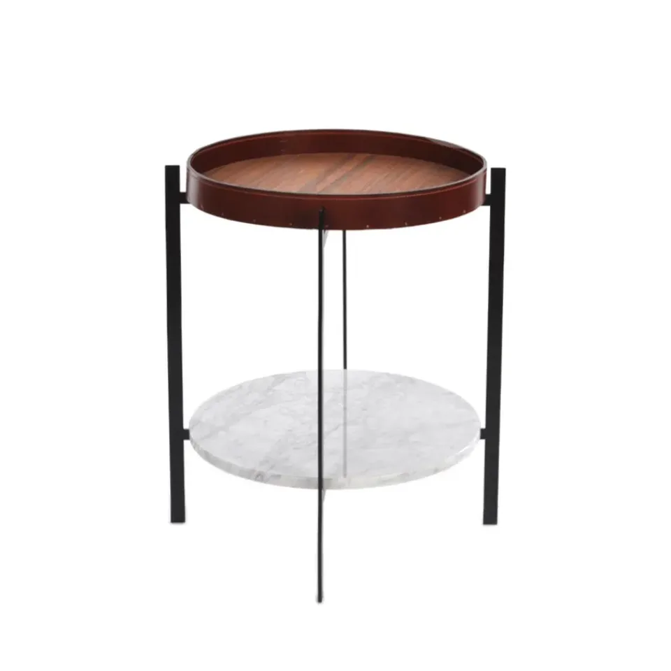 OX Denmarq Side Tables*Deck tray table, teak. black stand. white marbleshelf Brown