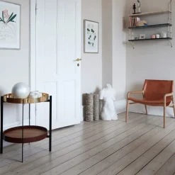 OX Denmarq Side Tables*Deck tray table, teak. black stand. white marbleshelf Brown