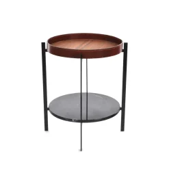 OX Denmarq Side Tables*Deck tray table, teak. black stand. black marbleshelf Brown