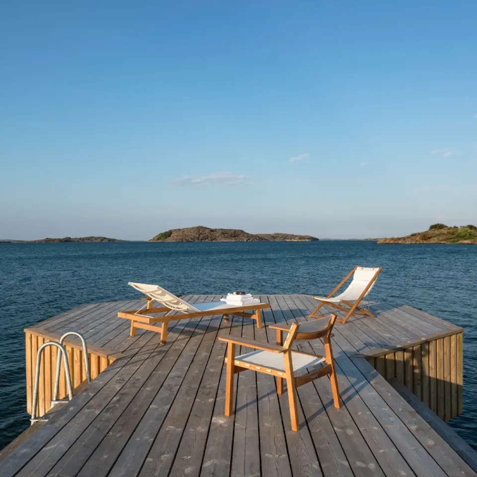 Skargaarden Seating*Djurö sun bed, Batyline , teak White