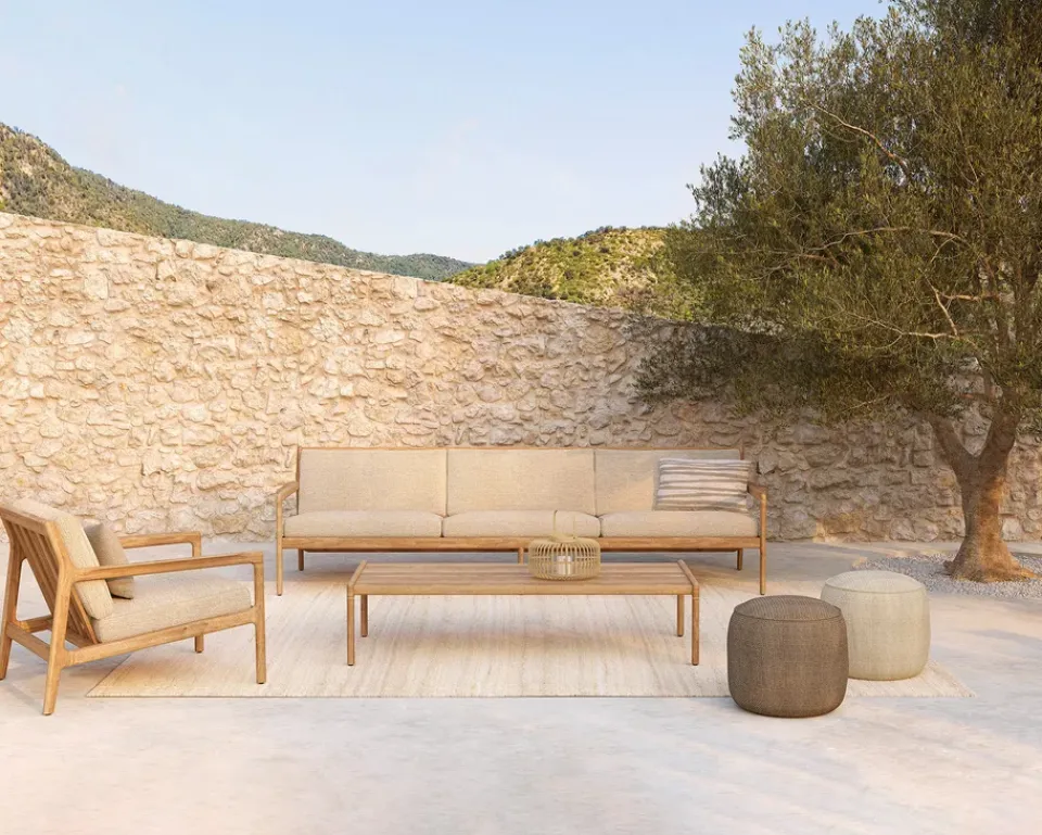 Ethnicraft Seating*Donut outdoor pouf seat pouf, Marsala check Beige