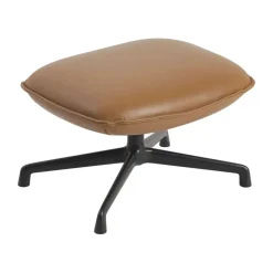 Muuto Armchairs & Footstools*Doze ottoman swivel base, Refine leather cognac-black Brown