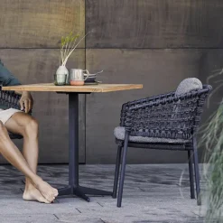 Cane-line Table For Outdoor Use*Drop coffee table teak 72x72 cm, Lava grey frame Brown