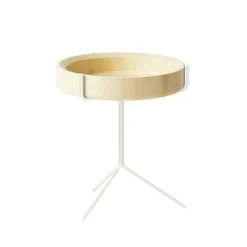 Swedese Side Tables*Drum table, Natural lacquer-h.46cm-white stand Beige