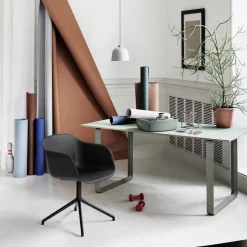 Muuto Office Chairs*Fiber armchair office chair swivel base with return, leather-anthracite Black