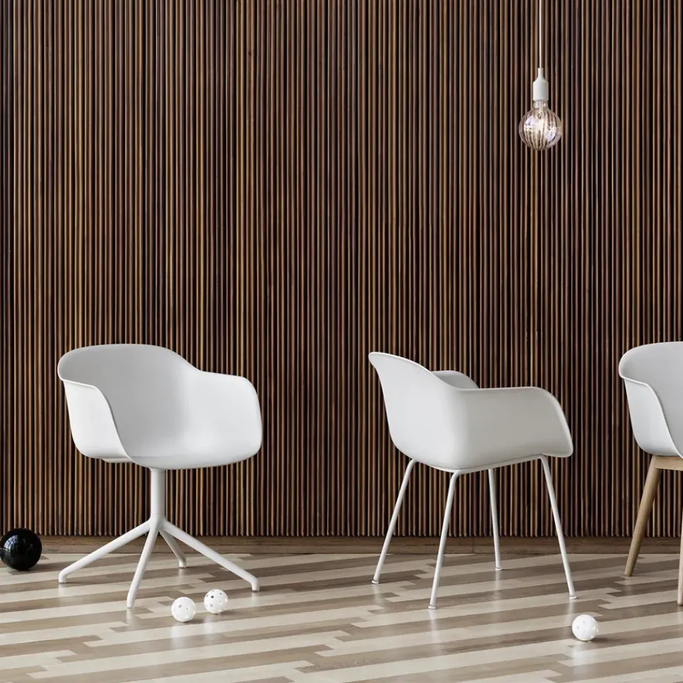 Muuto Office Chairs*Fiber armchair office chair swivel base with return, leather-anthracite Black