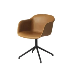 Muuto Office Chairs*Fiber armchair office chair swivel base with return, Cognac leather-anthracite black Brown