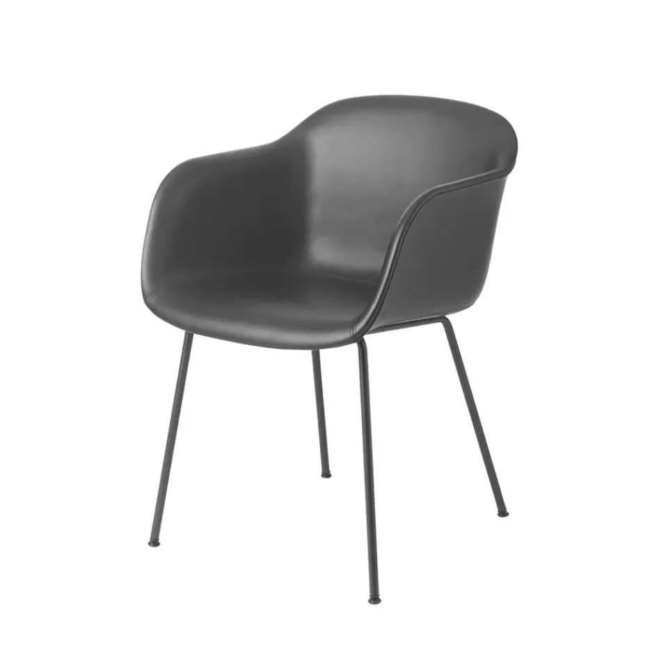 Muuto Chairs*Fiber armchair tube base, Refine leather - Black