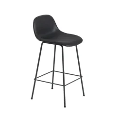 Muuto Bar Stools*Fiber Barstool metal legs, Refine leather - Black