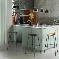 Muuto Bar Stools*Fiber Barstool metal legs, Refine leather - Black