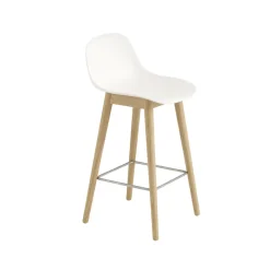 Muuto Bar Stools*Fiber barstool with backrest 65 cm, Natural -oak legs White