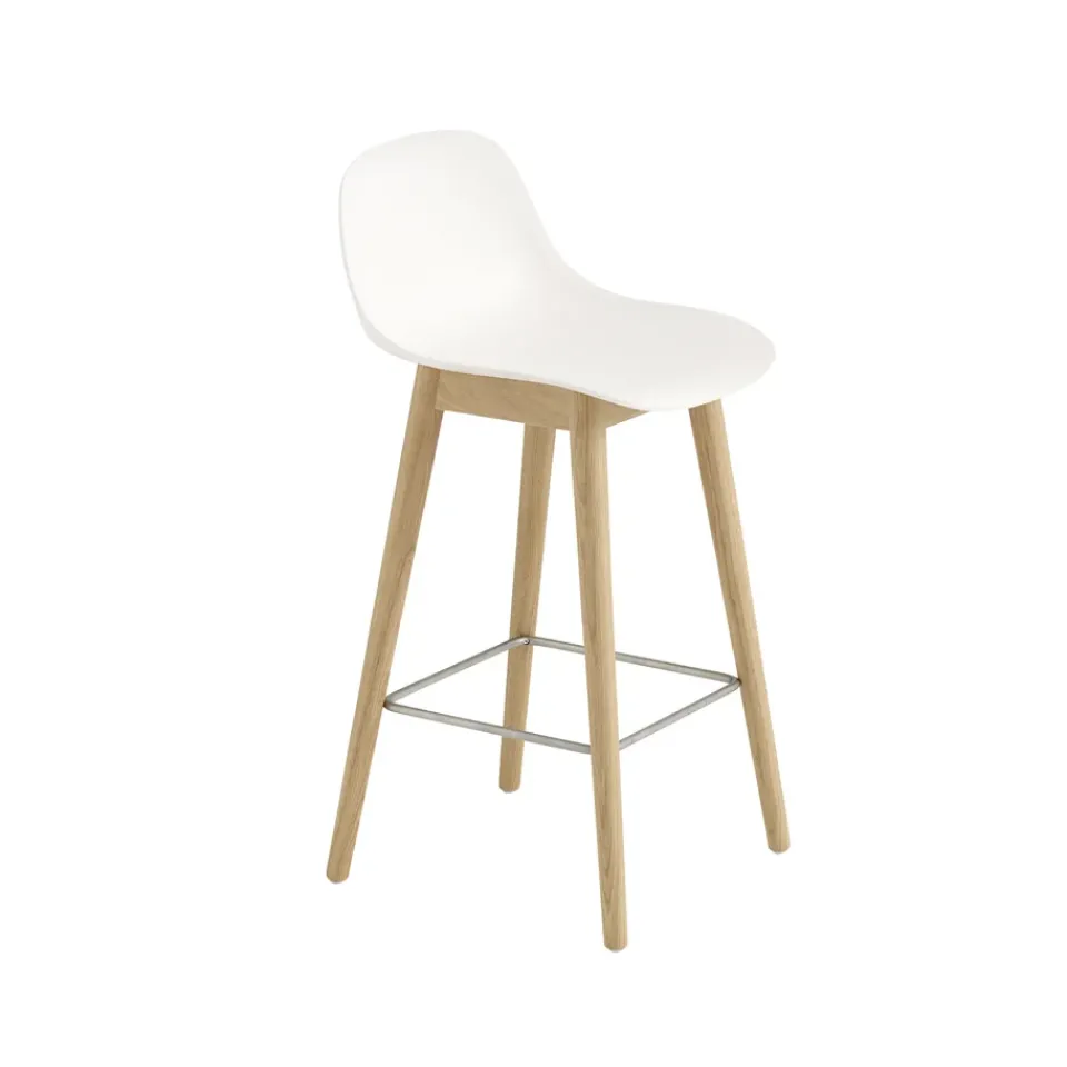 Muuto Bar Stools*Fiber barstool with backrest 65 cm, Natural -oak legs White