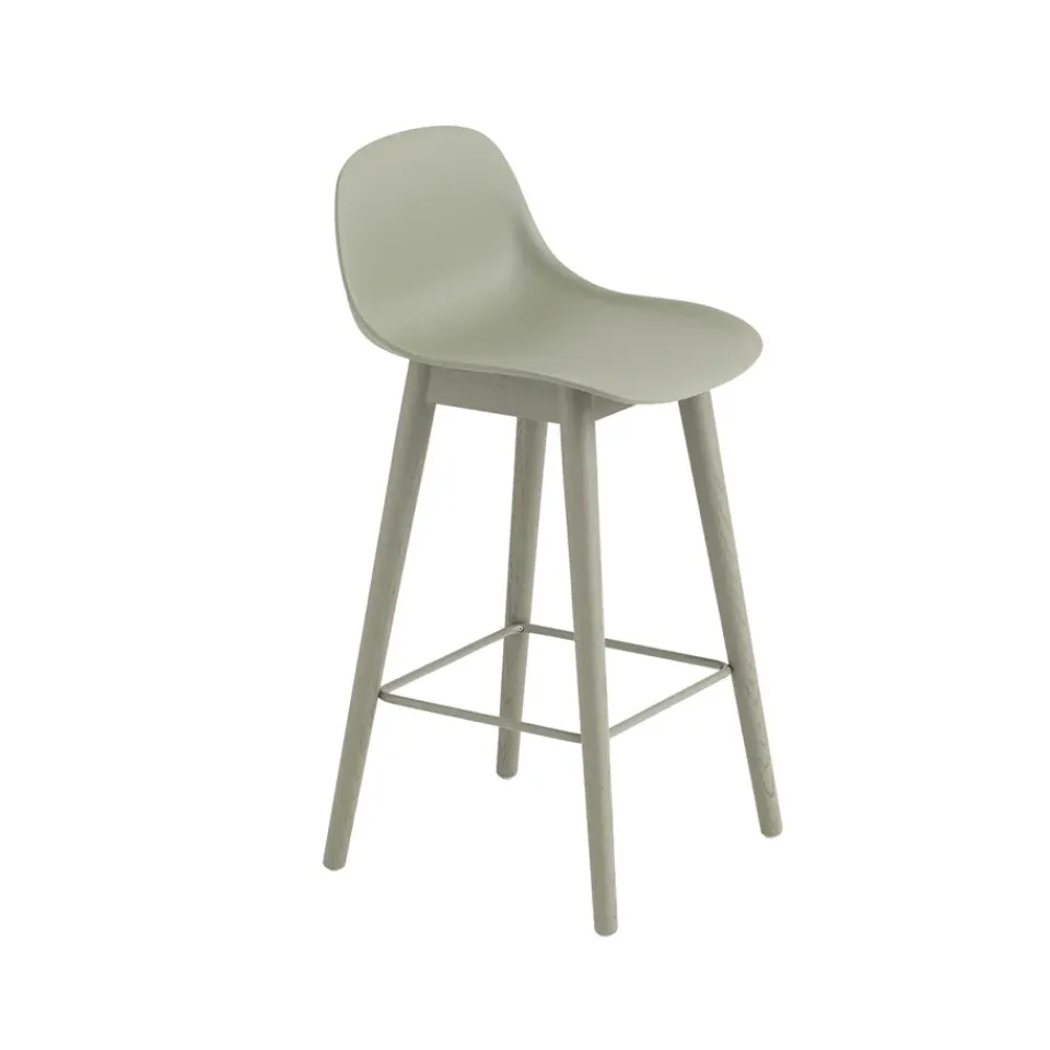 Muuto Bar Stools*Fiber barstool with backrest 65 cm, Dusty - legs Green