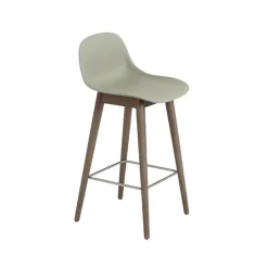 Muuto Bar Stools*Fiber barstool with backrest 65 cm, Dusty -dark brown stained legs Green